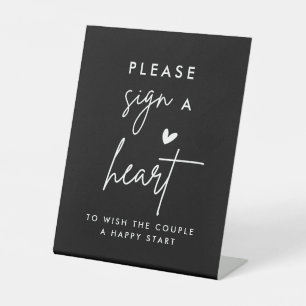 Signe De Table Noir S'il vous plaît signer un coeur Livre d'or Si