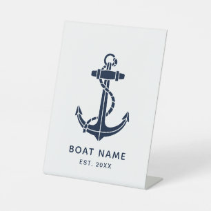 Signe De Table Nom de bateau d'ancre nautique et année personnali