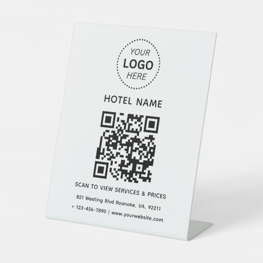 Signe De Table Nom de l'hôtel Logo et code QR Services Tarifs Dét (Recto)