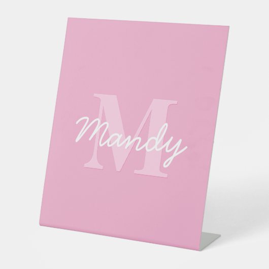 Signe De Table Nom et monogramme curieux à l'air mignon | Rose (Recto)