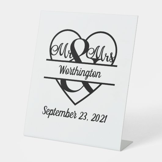 Signe De Table Nom Monogramme Date Cœur Mariage (Recto)