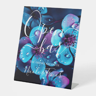 Signe De Table Noms personnalisés Fleurs gras Mariage Bar ouvert