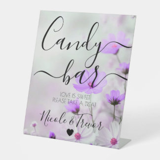 Signe De Table Noms personnalisés Fleurs violettes Calligraphie C