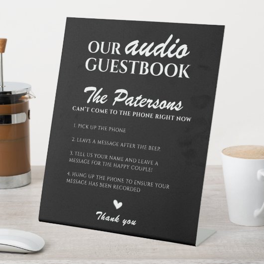Signe De Table Notre Mariage Audio Guestbook Black White Modern (In SItu)