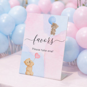Signe De Table Nounours bleu rose pour la révélation du sexe de b