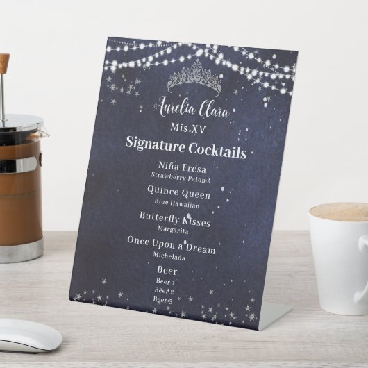 Signe De Table Nuit étoilée Quinceanera Sweet 16 Bar Menu Boisson (In SItu)
