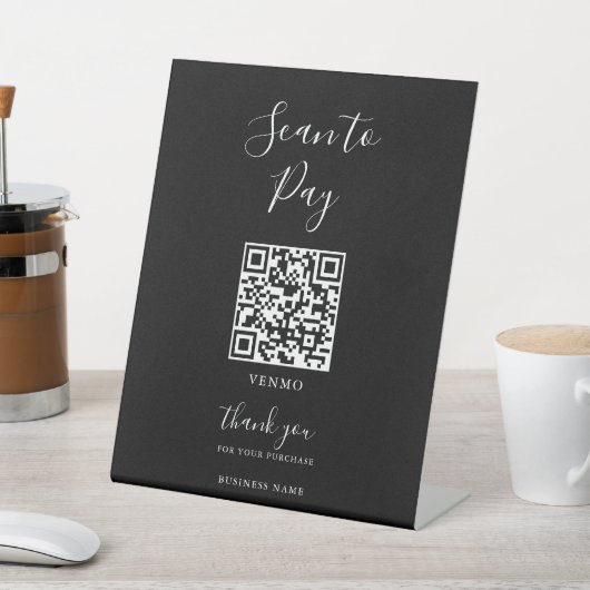 Signe De Table Numérisation de QR noir simple et moderne pour pay (In SItu)
