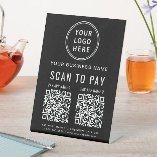 Signe De Table Numériser pour payer 2 codes QR Logo noir (In SItu)