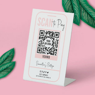 Signe De Table Numériser pour payer Blush rose moderne Logo Code 