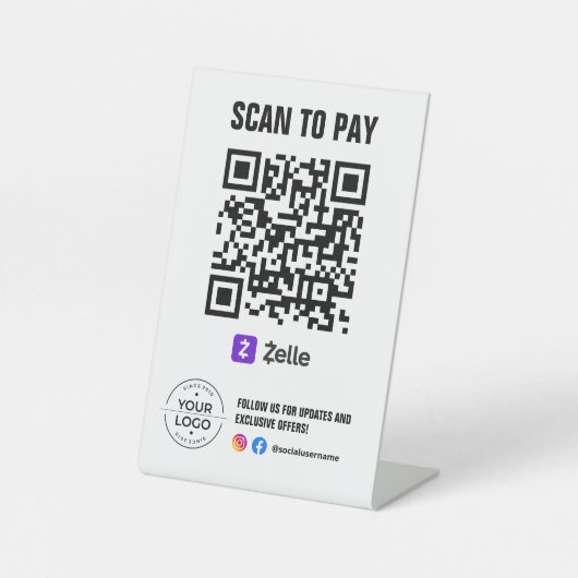 Signe De Table Numériser pour payer le code QR Zelle (Recto)