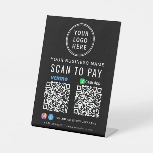 Signe De Table Numériser pour payer Logo CashApp Venmo QR Codes n (Recto)