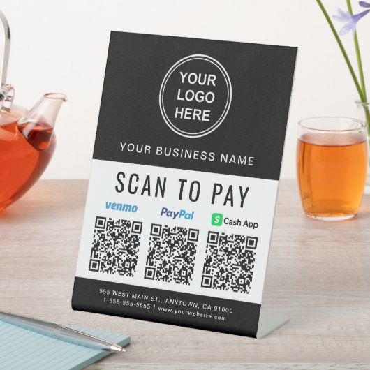 Signe De Table Numériser pour payer Logo Paypal Venmo CashApp QR  (In SItu)