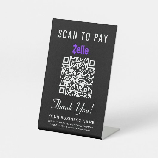 Signe De Table Numériser pour payer Zelle QR Code noir (Recto)