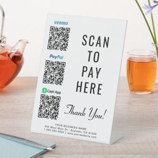 Signe De Table Numériser pour Paypal Venmo CashApp QR Codes (In SItu)