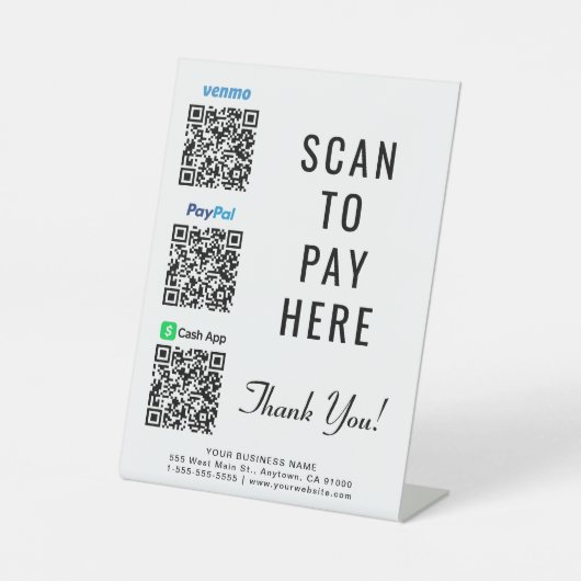 Signe De Table Numériser pour Paypal Venmo CashApp QR Codes (Recto)