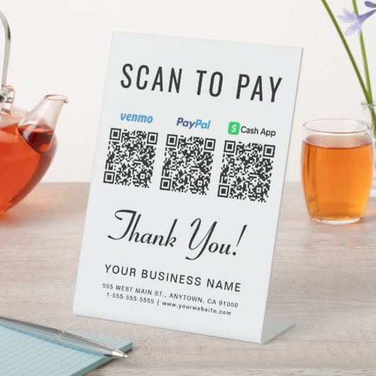 Signe De Table Numériser pour Paypal Venmo CashApp QR Codes (In SItu)