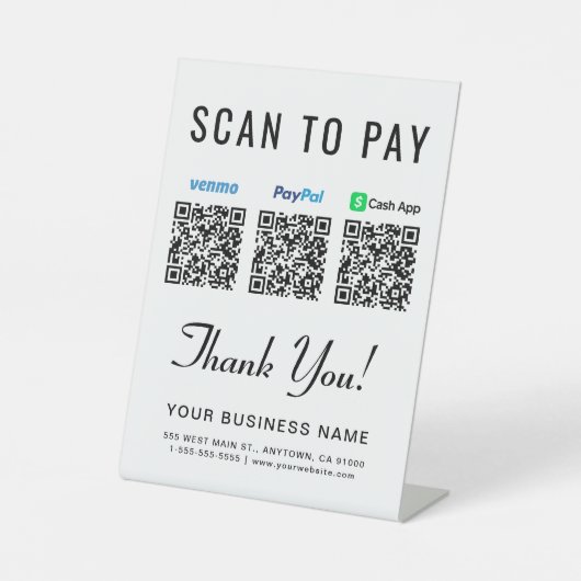 Signe De Table Numériser pour Paypal Venmo CashApp QR Codes (Recto)