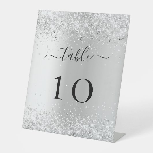 Signe De Table Numéro de la table mariage de confetti en argent (Recto)