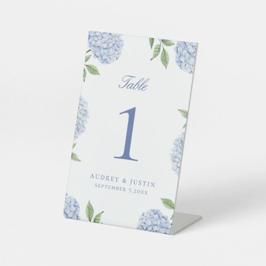 Signe De Table Numéro de table à fleurs d'hortensia bleu classiqu (Recto)