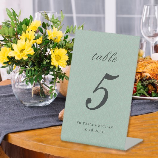 Signe De Table Numéro de Table à Motif de Nuages Vert Sauge Vinta