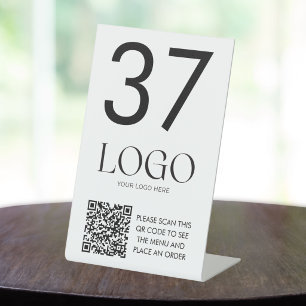 Signe De Table Numéro de table blanc de restaurant avec logo d'en