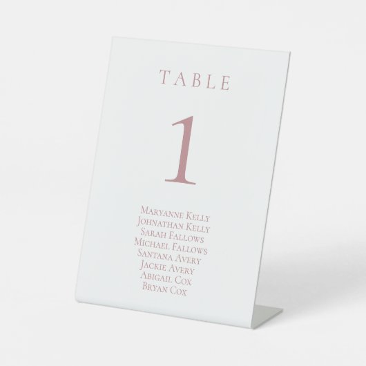 Signe De Table Numéro de table classique Dusty Rose avec tableau  (Recto)