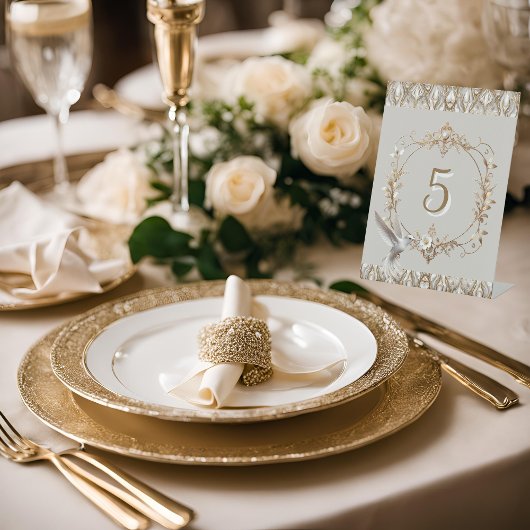 Signe De Table Numéro de table Colibri Blanc