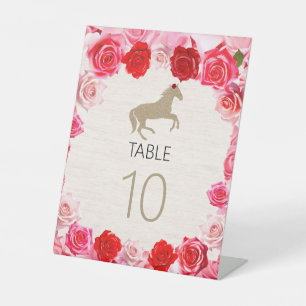 Signe De Table Numéro de table de la soirée Derby aux roses rouge
