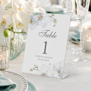 Signe De Table Numéro de table de mariage à l'orchidée blanche él