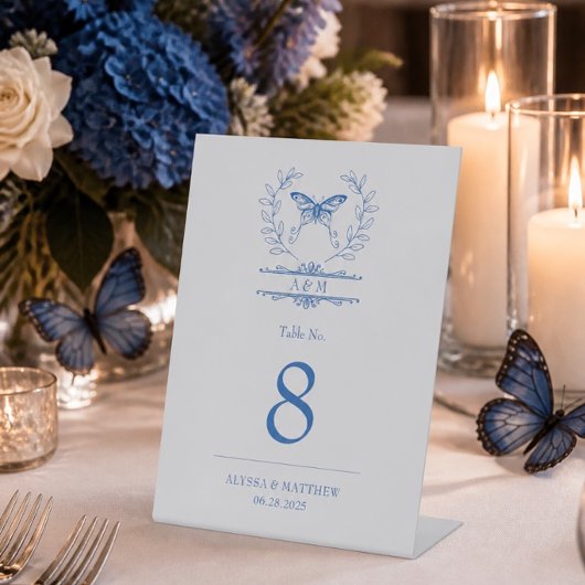 Signe De Table Numéro de table de mariage à monogramme papillon b