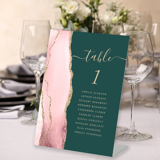 Signe De Table Numéro de table de mariage Agate Vert foncé Or ros