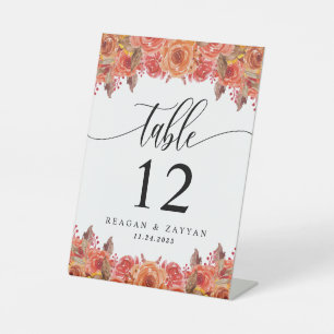Signe De Table Numéro de table de mariage automnal floral rustiqu