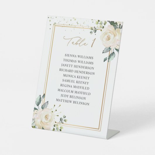 Signe De Table Numéro de table de mariage aux roses blanches Plan (Recto)