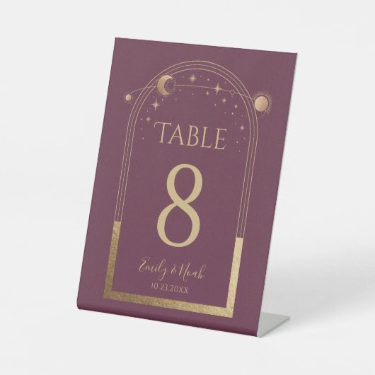 Signe De Table Numéro de table de mariage céleste Plum Gold (Recto)
