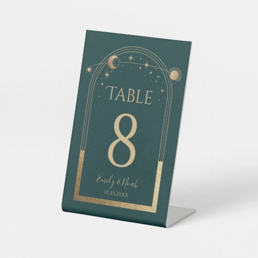 Signe De Table Numéro de table de mariage céleste vert or (Recto)