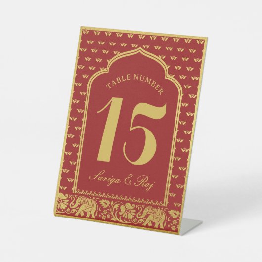 Signe De Table Numéro de table de mariage Éléphant d'or et Fleur (Recto)