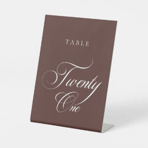 Signe De Table Numéro de table de mariage en calligraphie marron