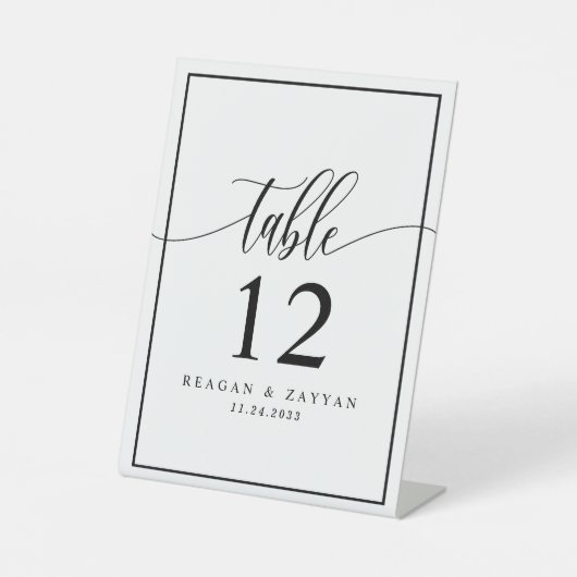 Signe De Table Numéro de table de mariage en calligraphie noir et (Recto)