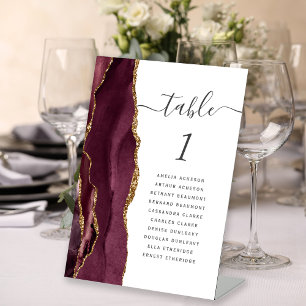 Signe De Table Numéro de table de mariage en écriture d'agate dor