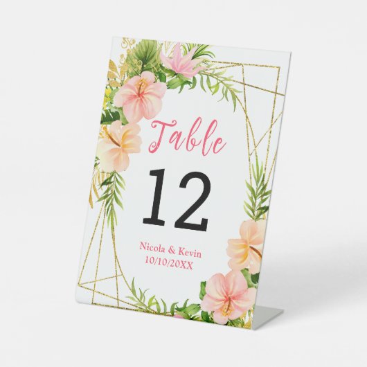 Signe De Table Numéro de table de mariage floral de jungle tropic (Recto)