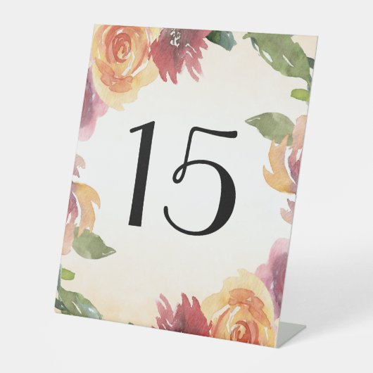 Signe De Table Numéro de table de mariage floral d'été (Recto)