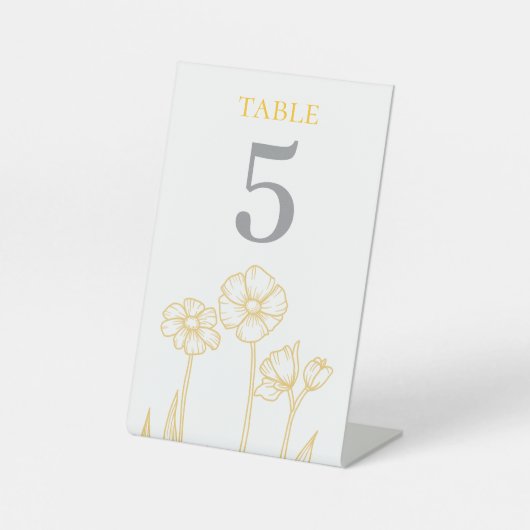 Signe De Table Numéro de table de mariage floral jaune et blanc (Recto)