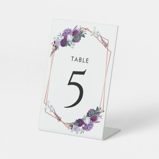Signe De Table Numéro de table de mariage floral violet élégant (Recto)