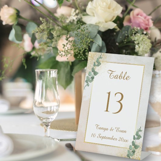 Signe De Table Numéro de table de mariage photo vert et or élégan