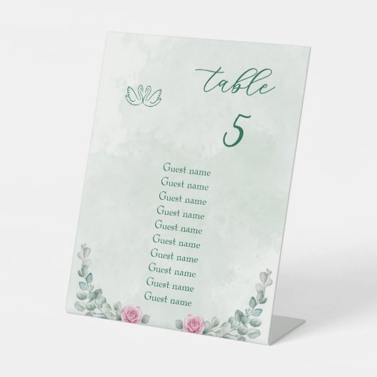 Signe De Table Numéro de table de mariage vert émeraude et rose c (Recto)