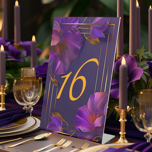 Signe De Table Numéro de table de mariage violet lumineux violet