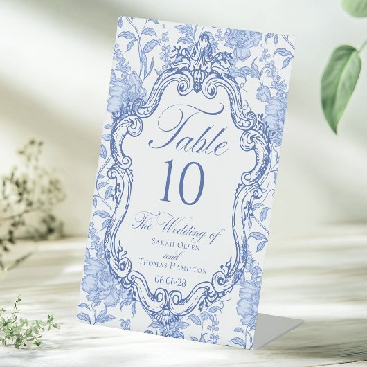 Signe De Table Numéro de table élégant à fleurs bleues pour maria