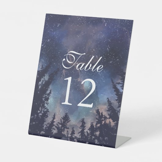 Signe De Table Numéro de Table Mariage Céleste Forêt Nuit Étoilée (Recto)