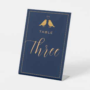 Signe De Table Numéro de Table Oiseaux Or Bleu Marine Élégant