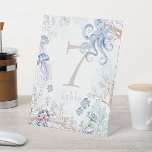 Signe De Table Numéro de table pour Baby Shower sur la vie marine